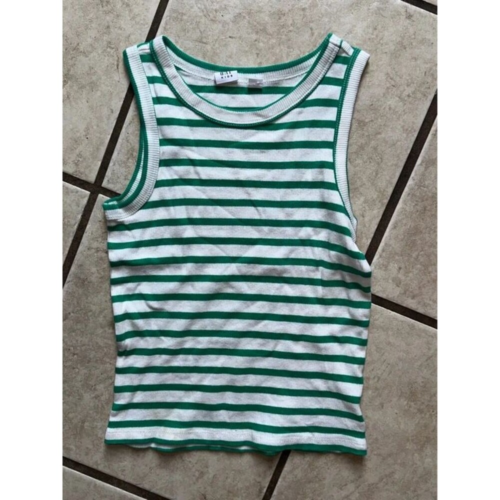 Girls Gap Green & White Striped Tank Top Size Large / 10